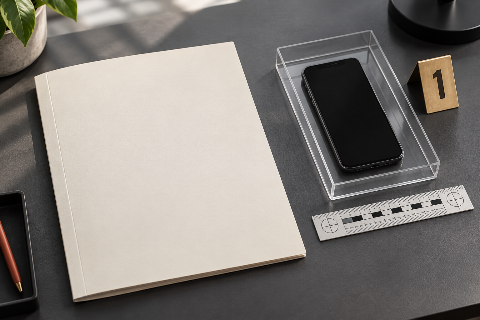 A mobile device, case notebook and evidence scale
