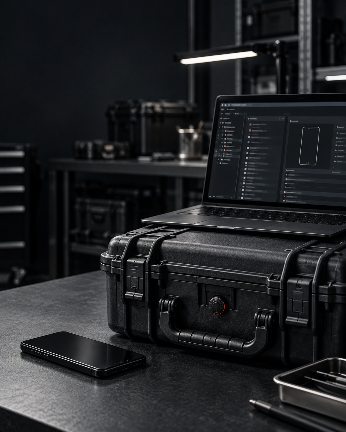 A mobile-forensics workstation and transport case